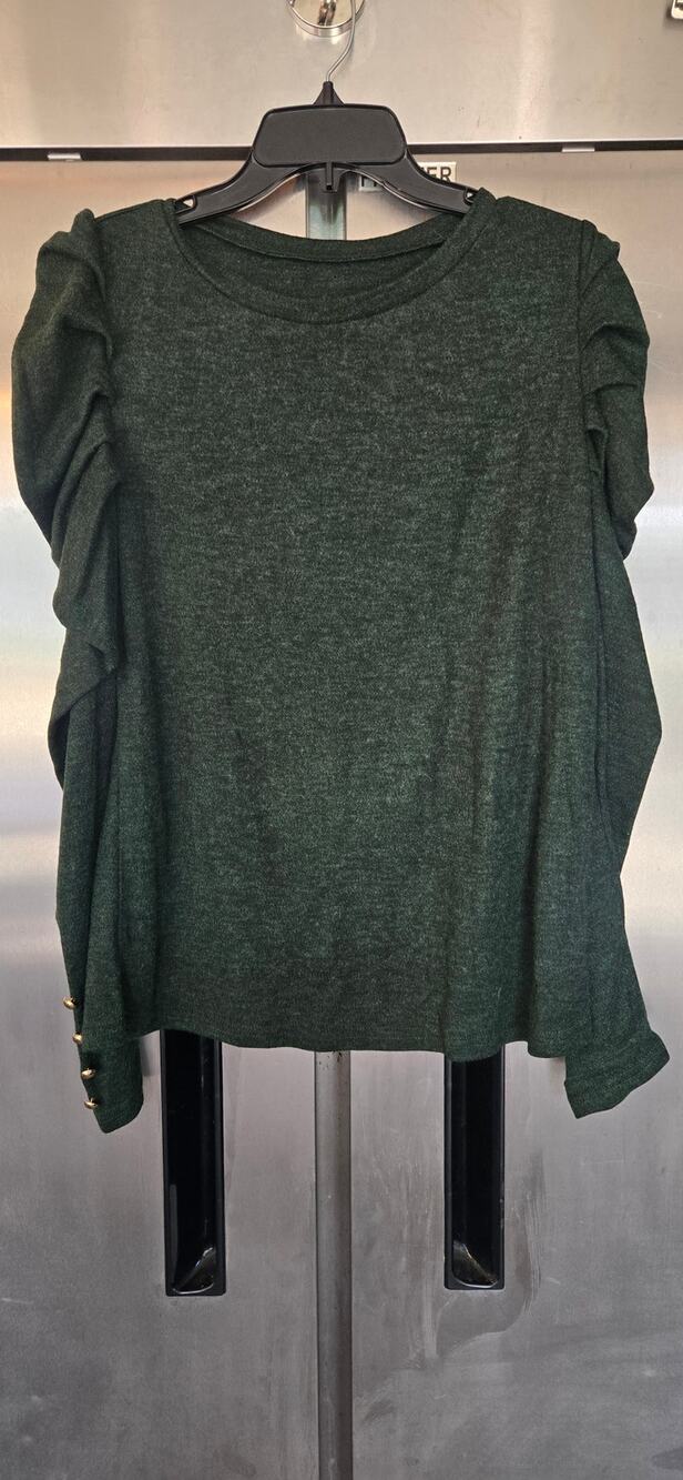 Shein Green Heathered Knit Sweater Ruffle Shoulder Long Sleeve Size XL